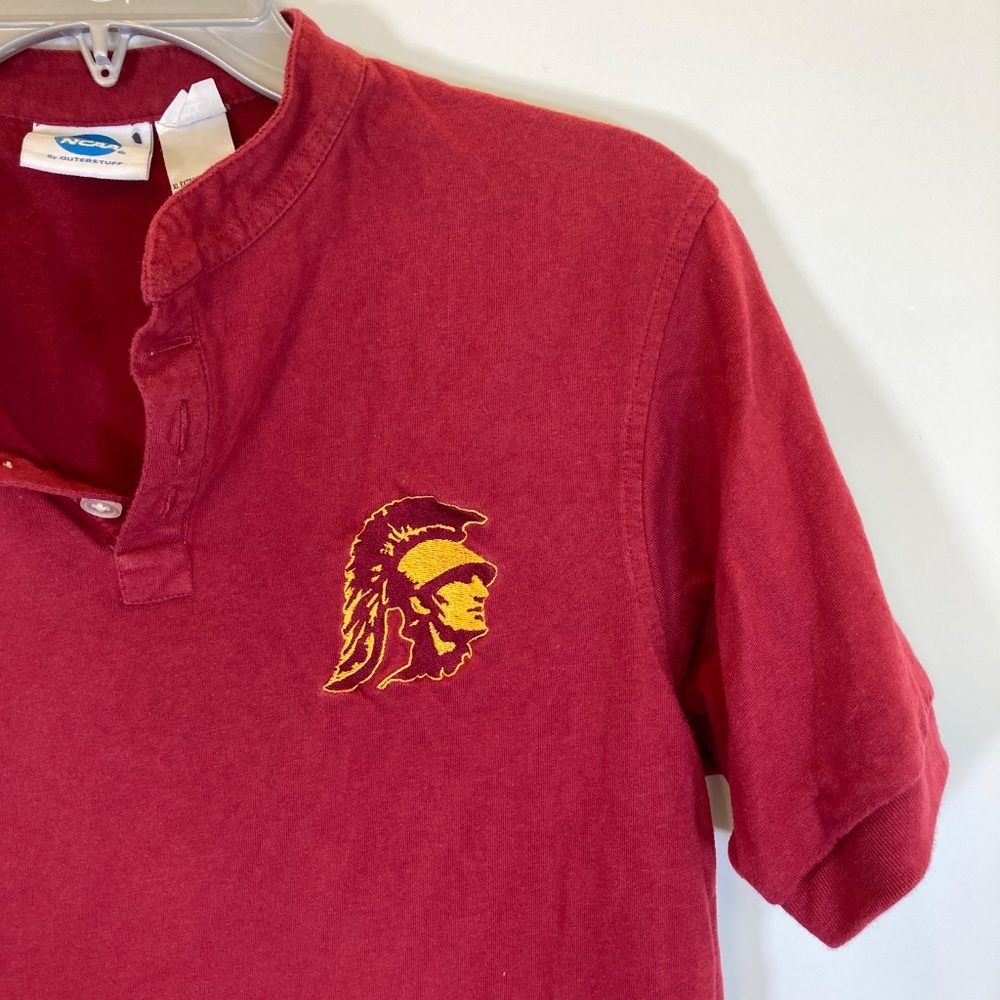 USC Trojans Henley Cardinal Embroidered Youth XL Short Sleeve Shirt - Picture 9 of 15